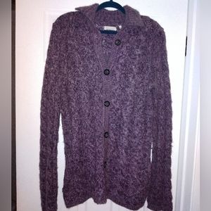 Martin + Osa Mohair Wool Blend Long Cable Knit Cardigan Sweater Y2K L